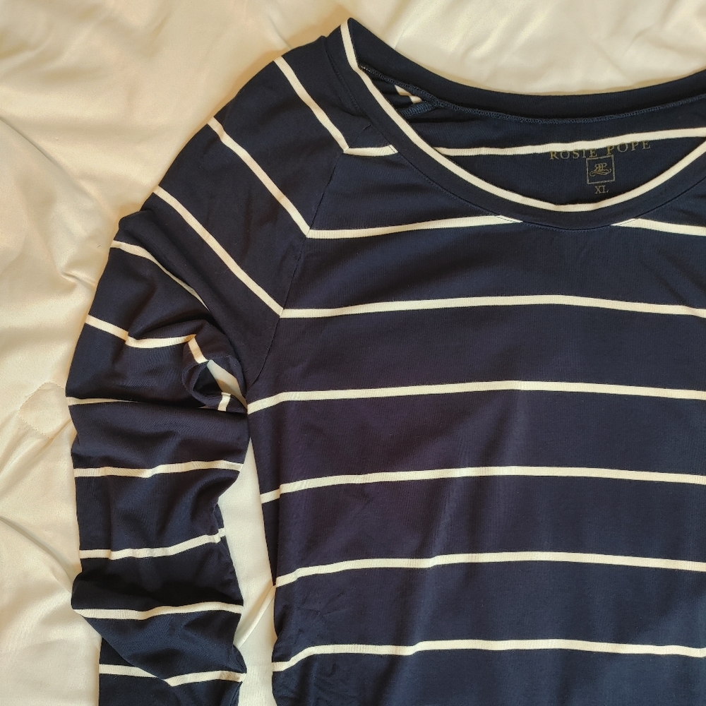 ROSIE POPE Navy Striped Ruched Maternity Top, Navy/ White XL - Picture 10 of 14